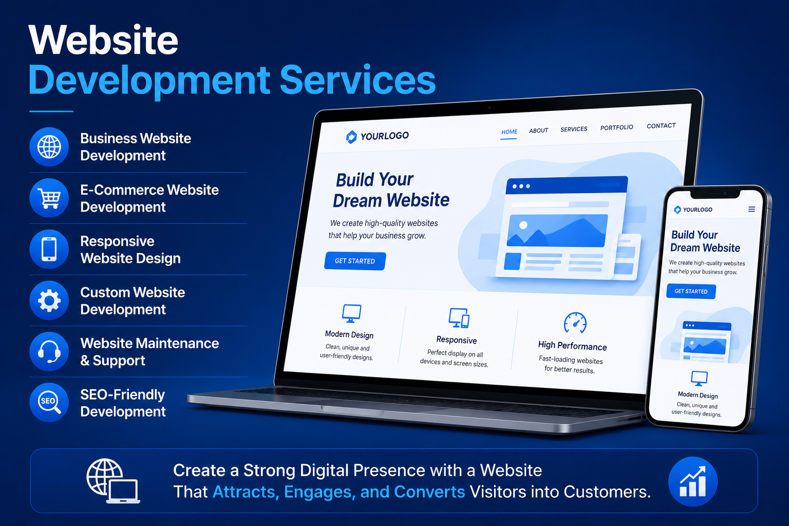 Modern website development on laptop